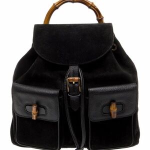 Gucci Black Suede Backpack with Bamboo Handle